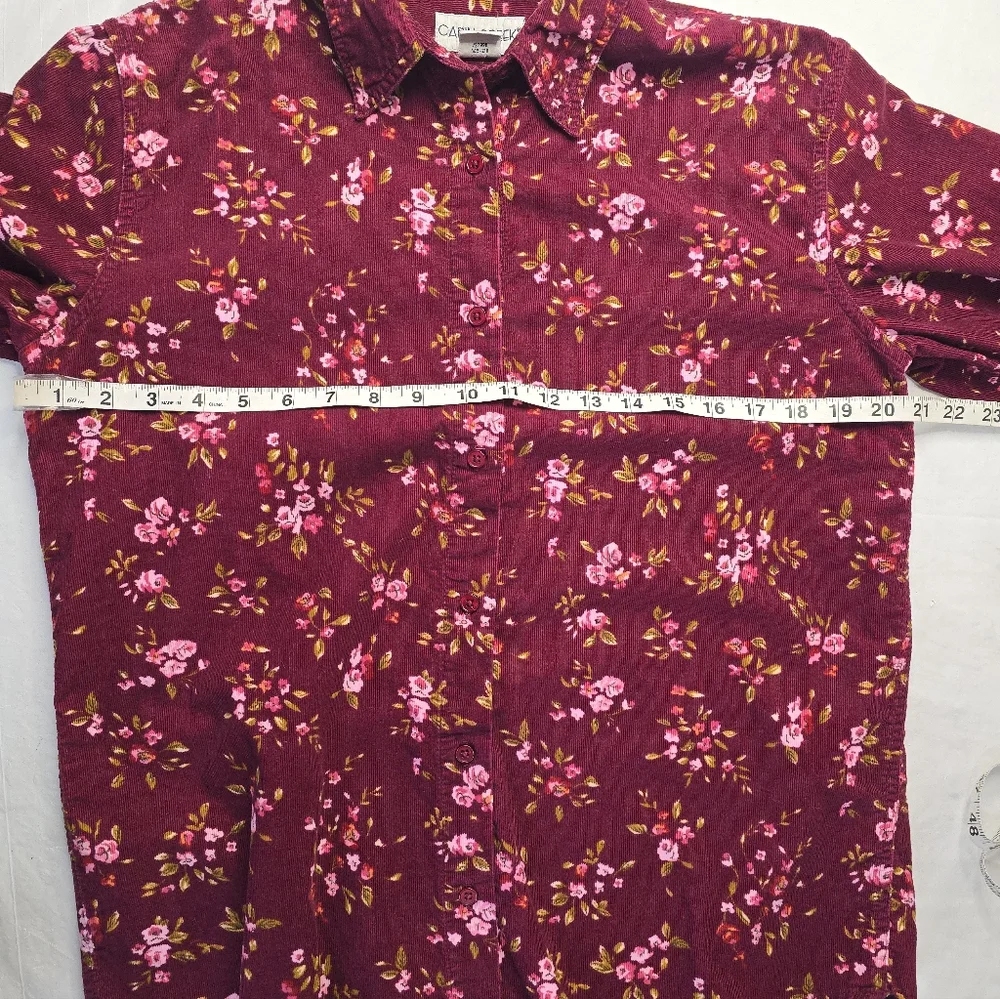 Cabin Creek Floral Corduroy Shirt Burgundy Cotton Button Up Cottagecore M - Picture 11 of 12